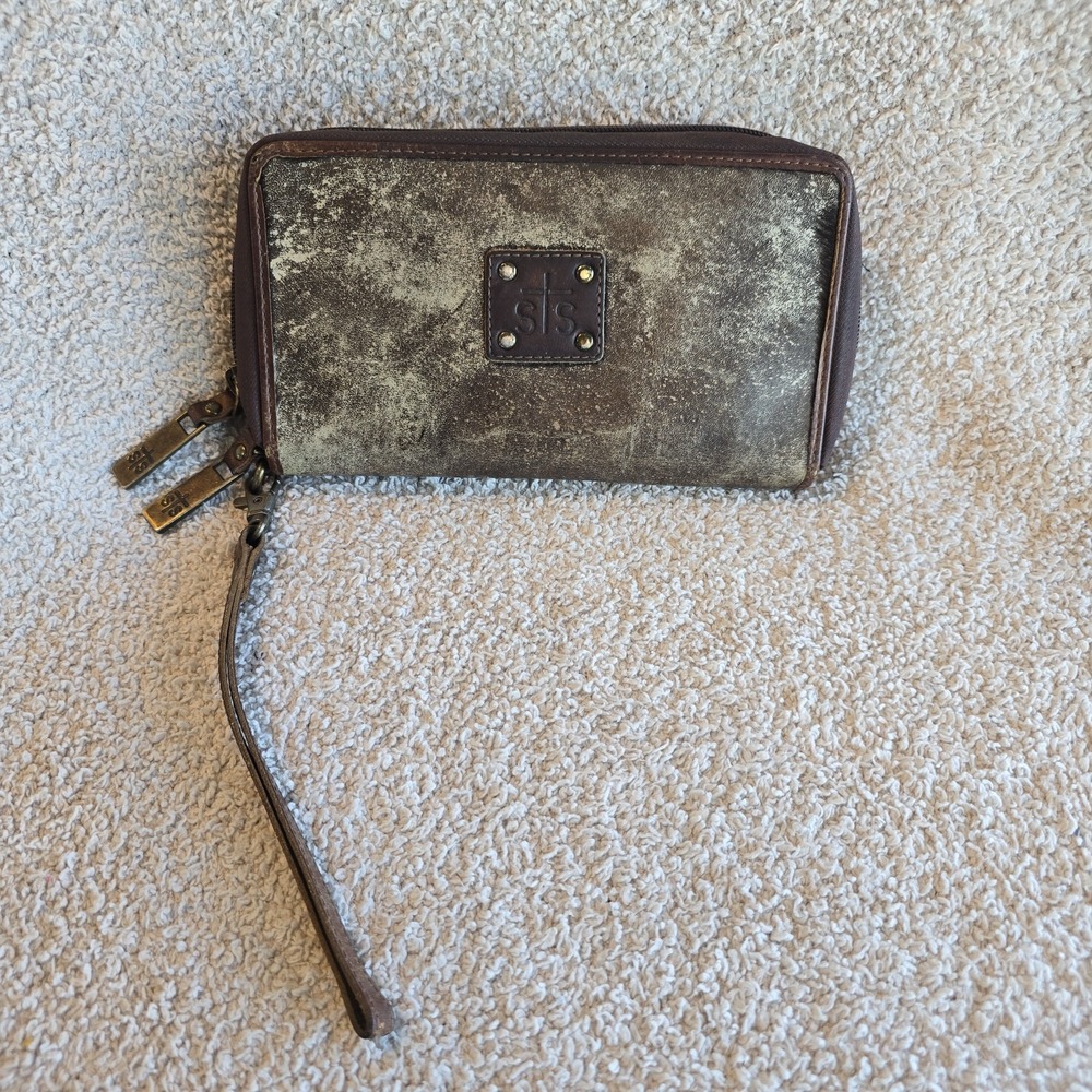 STS Ranchwear Leather Clutch Wristlet Organizer Wallet Zip Around Western Rodeo